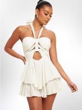 Ivory Halter Cutout Tiered romper